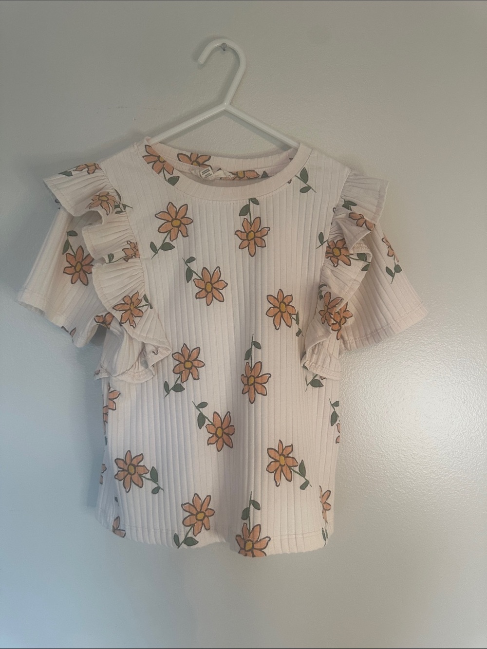 Jessica Simpson Cream Floral Ruffle Short-Sleeve Top